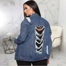 Plus Size 5XL Casual Denim Ripped Hole Jacket Coat SMR-9867