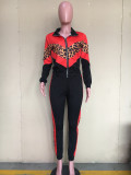 Casual Leopard Zipper Long Sleeve 2 Piece Pants Set ORY-5176
