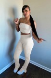 Sexy Solid Tube Top And Pants Slim Two Piece Sets SMR-9838