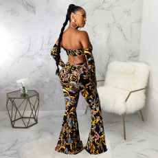 Sexy Printed Long Flared Pants Without Chain SMR-9787