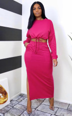 Solid Full Sleeve Tops Long Skirt 2 Piece Suits SFY-202