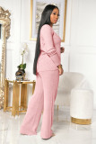 Solid Rib  Buttons Tops Long Pants 2 Piece Sets XMY-9276