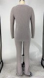 Solid Rib  Buttons Tops Long Pants 2 Piece Sets XMY-9276