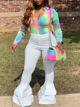 Casual White Slim Fit Flared Pants BDF-8046