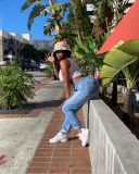 Plus Size Denim Ripped Hole Lace Up Jeans Pants LX-5516