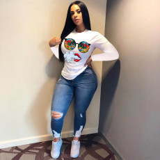 Cartoon Print O Neck Long Sleeve T Shirt Top BGN-132