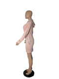 Casual Solid Hooded Zipper Lace Up Mini Dress CHY-1282