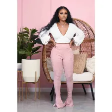 Casual Solid Ruffled Flared Pants WY-6715