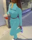 Solid Color Lucky Label Letter Print Long Sleeve Top And Stacked Pants Two Piece Set JPF-1011