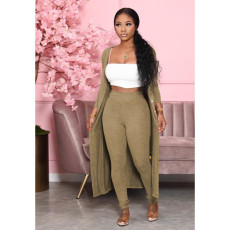 Solid Full Sleeve Long Cloak+Pants Two Piece Sets WY-6727