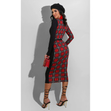 Sexy Plaid Patchwork Deep V Neck Sashes Midi Dress CHY-1288