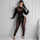 Sexy Velvet Mesh Patchwork Long Sleeve Jumpsuit CHY-1256