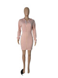 Casual Solid Hooded Zipper Lace Up Mini Dress CHY-1282