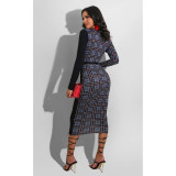 Sexy Plaid Patchwork Deep V Neck Sashes Midi Dress CHY-1288