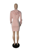 Casual Solid Hooded Zipper Lace Up Mini Dress CHY-1282