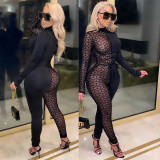 Sexy Mesh Patchwork Long Sleeve Lace Up Jumpsuits CHY-1293