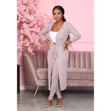 Solid Full Sleeve Long Cloak+Pants Two Piece Sets WY-6727