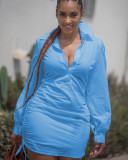Solid Full Sleeve Turndown Collar Shirt Dress MK-1021