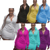 Solid Full Sleeve Turndown Collar Shirt Dress MK-1021