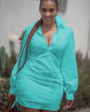 Solid Full Sleeve Turndown Collar Shirt Dress MK-1021