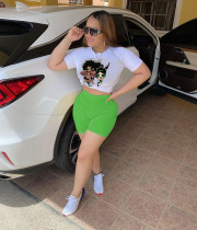 Cartton Print T Shirt Tops Shorts 2 Piece Suits WY-2005