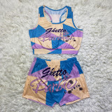 Sexy Printed Tank Top And Shorts Two Piece Sets SHD-9337