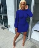 Solid Lantern Sleeve High Waist Mini Dress MEM-8317