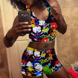 Sexy Printed Tank Top And Shorts Two Piece Sets SHD-9337