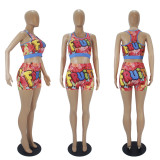 Sexy Printed Tank Top And Shorts Two Piece Sets SHD-9337