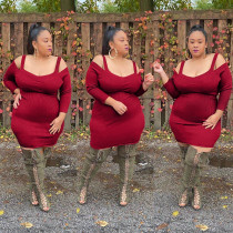 Plus Size 5XL Strap Off Shoulder Long Sleeve Mini Dress ASL-7005