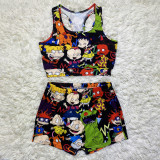 Sexy Printed Tank Top And Shorts Two Piece Sets SHD-9337