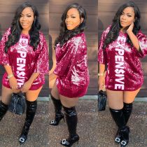 Shiny Sequined Half Sleeve Mini Dress SFY-195