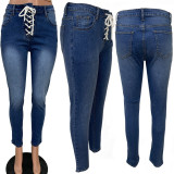 Denim Lace Up Skinny Jeans Pants LSD-9048