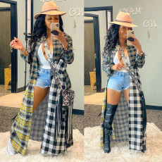 Fashion Casual Plaid Splice Lapel Long Shirts GLF-8082