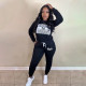 Plus Size Pink Letter Print Two Piece Pants Set WAF-P5011