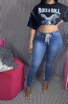 Denim Lace Up Skinny Jeans Pants LSD-9048