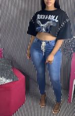 Denim Lace Up Skinny Jeans Pants LSD-9048