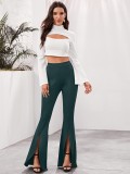 Solid High Waist Split Flared Pants LSD-8566
