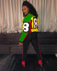 Number Printed Zipper Jacket And Pants Two Piece Set XYF-9067