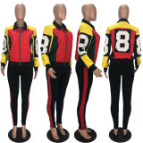 Number Printed Zipper Jacket And Pants Two Piece Set XYF-9067