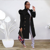 Trendy Puff Sleeve Double-breasted Lapel Trench Coat YD-8334