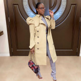 Trendy Puff Sleeve Double-breasted Lapel Trench Coat YD-8334