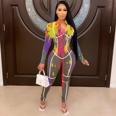 Fashion Printed Zipper Jumpsuit SXF-2974
