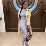Trendy Puff Sleeve Double-breasted Lapel Trench Coat YD-8334