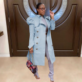 Trendy Puff Sleeve Double-breasted Lapel Trench Coat YD-8334