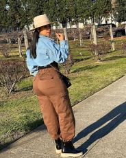 Casual Loose Solid High Waist Cargo Pants HMS-5403