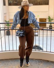 Casual Loose Solid High Waist Cargo Pants HMS-5403