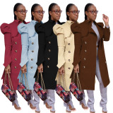 Trendy Puff Sleeve Double-breasted Lapel Trench Coat YD-8334