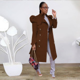 Trendy Puff Sleeve Double-breasted Lapel Trench Coat YD-8334