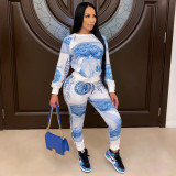 Dollar Print Sweatshirt Pants Two Piece Sets SHD-9505